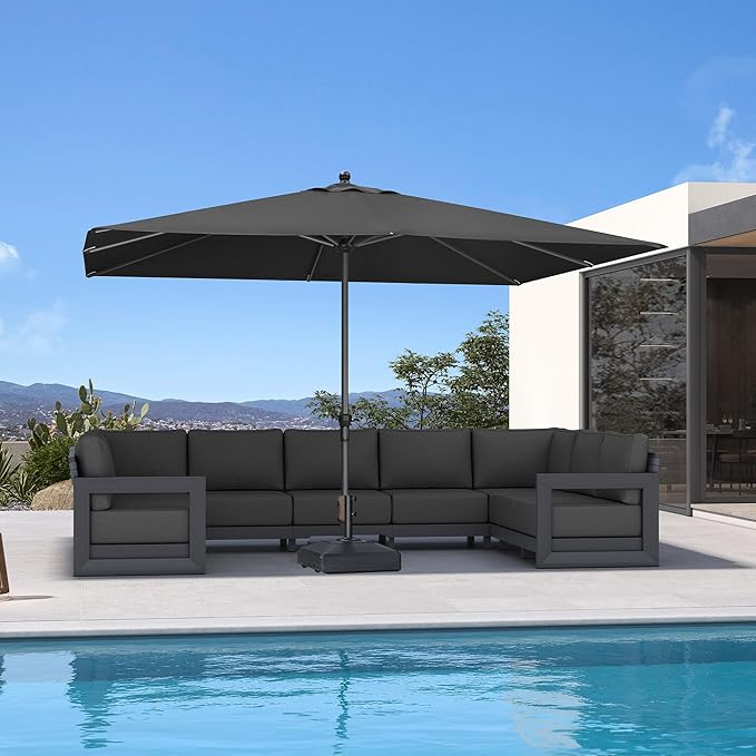 PURPLE LEAF 11.5' x 8' Patio Market Umbrella Outdoor Table Sun Umbrellas with Crank 8 Aluminum Sturdy Ribs for Pool Deck Backyard Beach Black