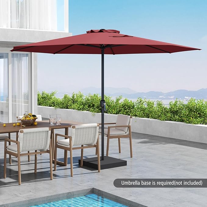 HAPPYGRILL 12 FT Patio Umbrella with Crank Handle, Outdoor Market Umbrella with 8 Sturdy Ribs, Vented Large Table Umbrella, Sun-Protective Canopy for Garden Backyard Deck Pool