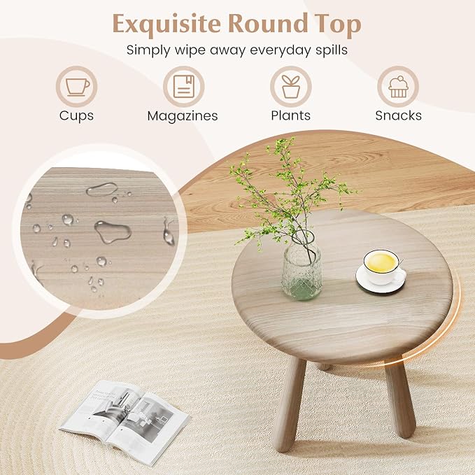 Tangkula Outdoor Mahogany Wood Side Table, 18” Round End Table with Thickened Board & Solid Wood Support Legs, Small Accent Patio Table for Living Room, Porch, Balcony, Natural (2)