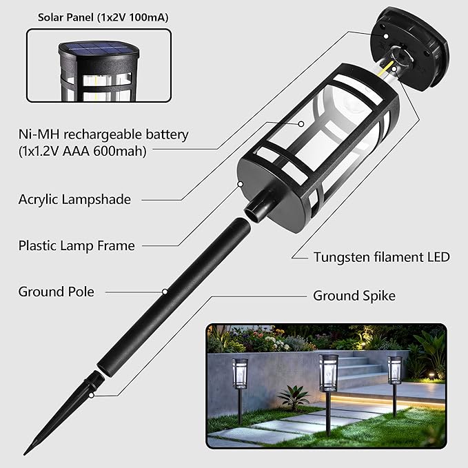 Jyoiat 6 Pack Outdoor Solar Pathway Lights - Solar Landscape Lights Outdoor Walkway Solar Garden Lights for Lawn, Path, Yard Decor (Cool White)