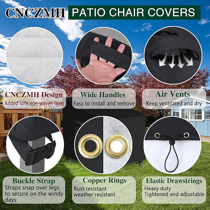 Heavy Duty Patio Chair Covers Waterproof Outdoor, 2 Pack 600D Patio Furniture Covers for Outdoor Rocking Swivel Adirondack Chairs, Lounge Deep Seat 38'' W x 31''D x 24''H/ 29''H Black