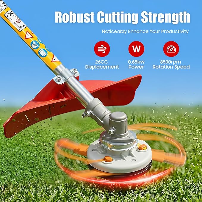Gas Powered Weed Eater, 26cc 2-Stroke Cordless Lawn Edger Gas String Trimmer with Two Blade Heads, Trimmer Power Gasoline Chainsaw for Home Lawn, Orchard Mowing, Tea Garden Mowing