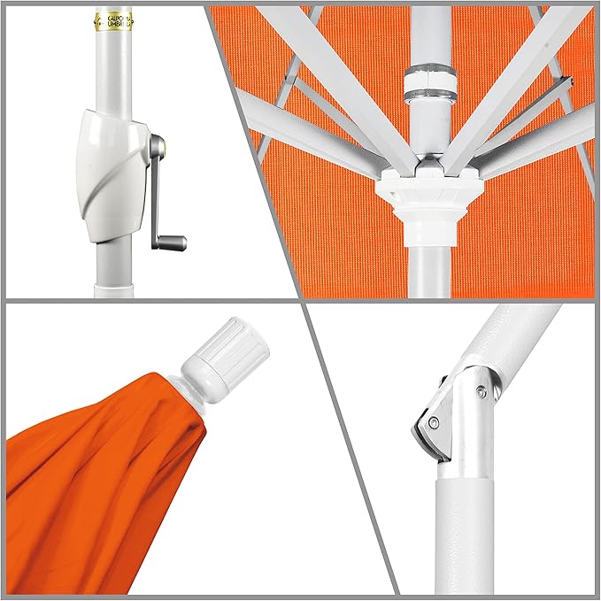 California Umbrella 9' Round Aluminum Market Umbrella, Crank Lift, Push Button Tilt, White Pole, Cilantro