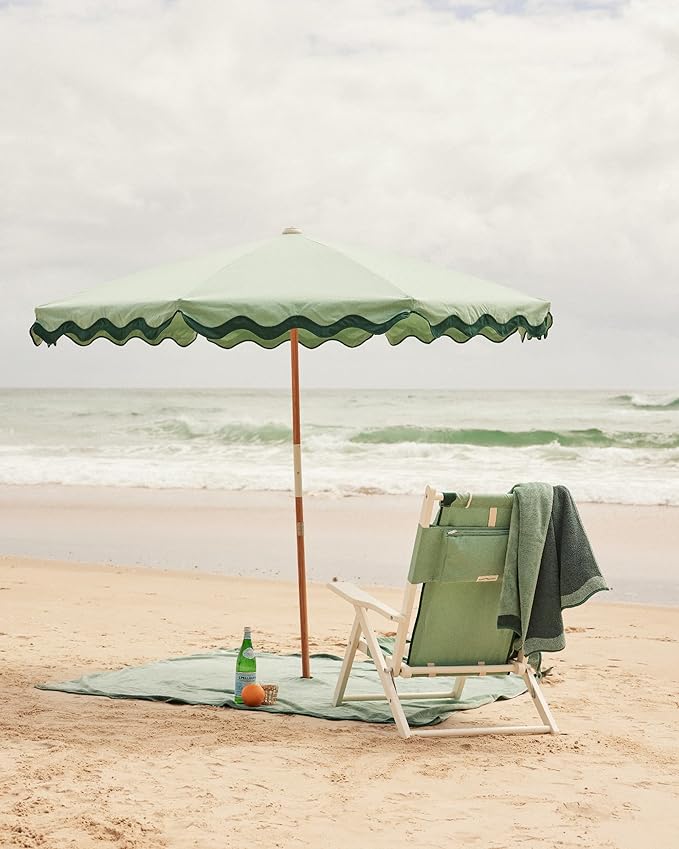 Business & Pleasure Co. Amalfi Rivie Umbrella - 6.5' Boho Beach Umbrella, UPF 50+ UV-Resistant Canvas, Premium Wood Pole, Sturdy Yet Lightweight
