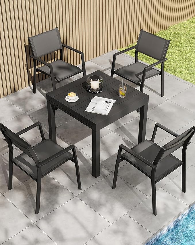 Patio Aluminum Extendable Dining Table, Rust-Free Expandable Outdoor Dining Table for 4-6 Person, 32"-65" Expandable Patio Table Rectangle Patio Dining Table Porch, Deck, Garden, Black