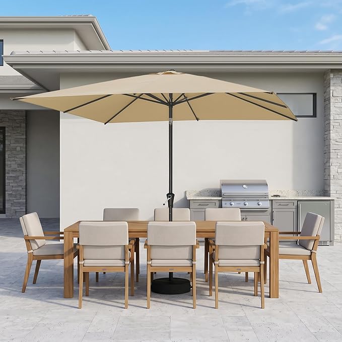 PURPLE LEAF 8' x 8' Square Patio Umbrella Outdoor Table Umbrella Aluminum Frame Market Umbrella with 8 Sturdy Ribs & Tilt for Garden Deck Lawn Pool Beige