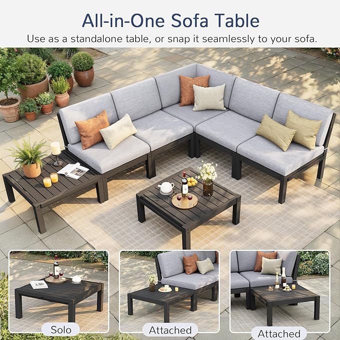 Stoog 6-Piece Patio Sectional Sofa Set, Modular Outdoor Furniture Set - All-Weather Waterproof HIPS Frame & Quick-Dry Olefin Cushions, Black
