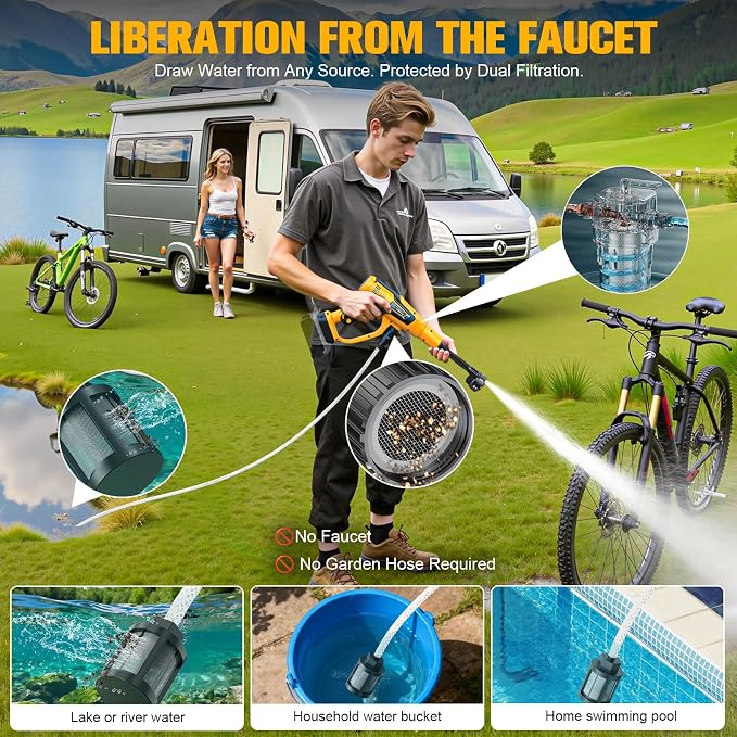 DIYtoolifz Car Cleaning Tools Compatible with Dewalt 20V Batteries, 600W Brushless Motor, 6-in-1 Nozzle & Foam Cannon for Car, Patio, Fence (Tool ONLY — Battery NOT Included)