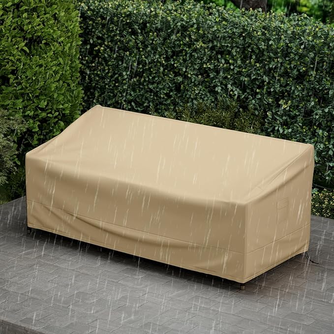 Tangkula 3-Seater Patio Sofa Cover, Waterproof Protective Cover for Outdoor Furniture w/Padded Handle, Click-Close Straps & Air Vent, Heavy Duty Deep Couch Cover w/PU Coating, 77" W x 43" H x 30" H