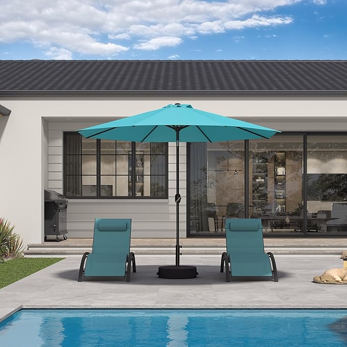 PURPLE LEAF 10' Round Patio Umbrella Outdoor Table Umbrella Aluminum Frame Market Umbrella with 8 Sturdy Ribs & Tilt for Garden Deck Lawn Pool Turquoise Blue