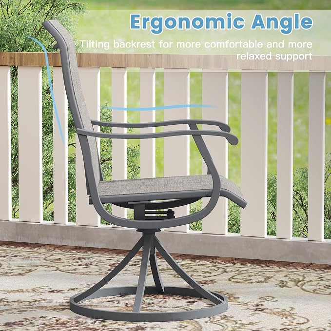 DIFY 5 Pieces Outdoor Patio Dining Set, 4 Grey Textilene Swivel Dining Chairs and 40.6" Grey Round Metal Dining Table, Outdoor Table and Chairs