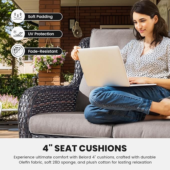 Belord Outdoor Wicker Furniture 5 Pieces Patio Furniture Sofa Set Patio Wicker Chairs with Ottomans Conversation Set for Porch Garden Deck Balcony Poolside