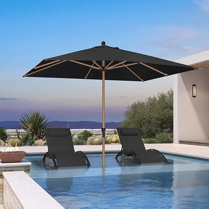PURPLE LEAF 8' x 10' Patio Umbrella Outdoor Table Umbrella Aluminum Market Umbrella with 8 Sturdy Ribs & Crank Rectangular Outdoor Umbrellas for Garden Patio Lawn, Black