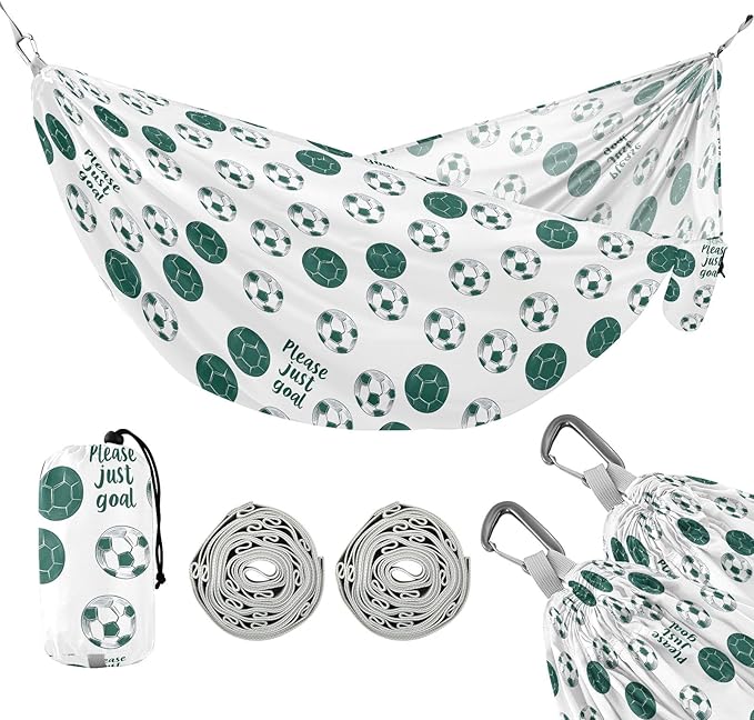 Camping Hammock Outdoor Hammocks for Outside Green Football White Beach Trees Portable Lightweight with Pockets Tree Straps Indoor