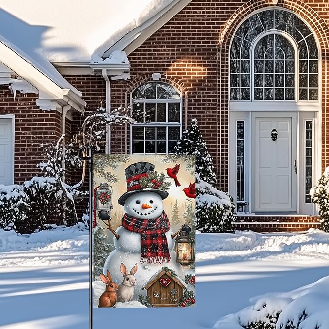 Winter Snowman Garden FLag 12X18 IN Double Sided Welcome Winter Garden Flags for Christmas Holiday Farmhouse Yard Outside Decoration