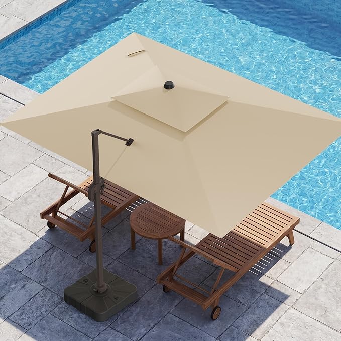 HASLE OUTFITTERS 10x13 FT Patio Cantilever Umbrella, Outdoor Large Offset Rectangular Double Top Heavy Duty Umbrellas with 360° Rotation for Pool Garden Deck，Beige
