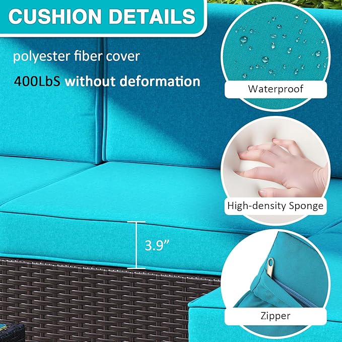 7 PCs Patio Furniture Sets, PE Rattan Wicker Outdoor Sofa, (Sectional Conversation Set with Tea Table and Cushion)