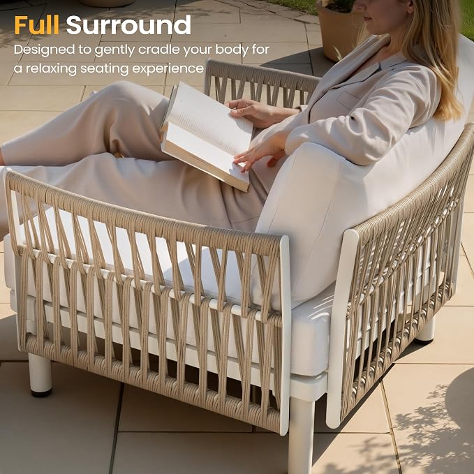 9-Piece Aluminum Modern Outdoor Sectional Sofa with Coffee Table - Weather-Resistant 31" Deep Seating Patio Conversation Set, 5.1" Thick Removable Cushions for Deck, Porch & Backyard, Beige