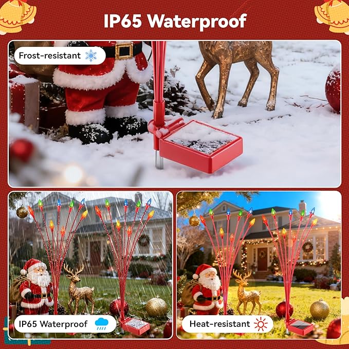 4 Packs Christmas Berry Solar Garden Light with Multiple Colors, Auto ON/Off Solar Lights Outdoor Swaying in The Wind, Christmas Decorating Outdoor Yard Light for Pathway, Pond, Courtyard