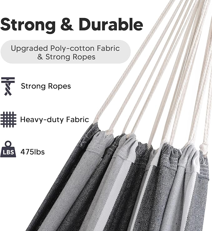 SUNCREAT Hammocks Outdoor Camping Double Hammock, Portable Camping Hammock, Light Gray & Dark Gray