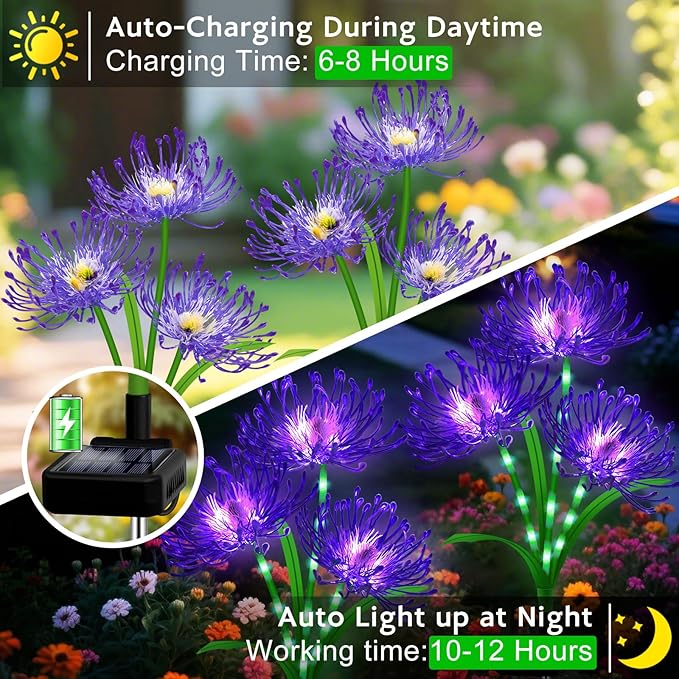 Solar Garden Flower Lights Outdoor, 6 Pack Purple Spider Lily Solar Lights with Glowing Stems, IP65 Waterproof LED Yard Decor for Patio Lawn Pathway,Gifts for Women Mom Grandma