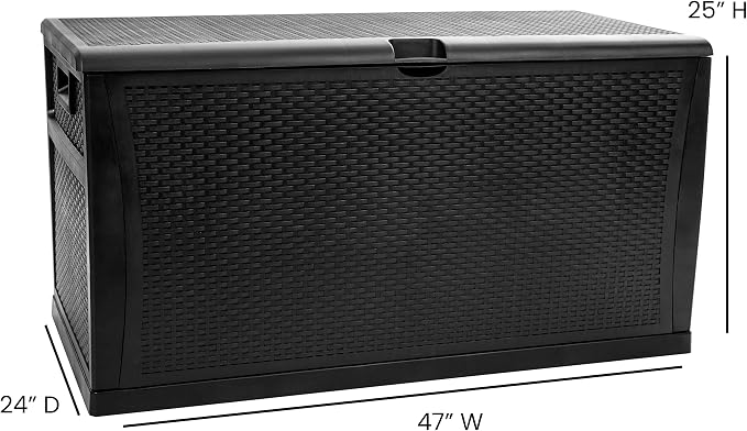 EMMA + OLIVER 120 Gallon Black Plastic Deck Box for Outdoor Patio Storage & Deck Organization