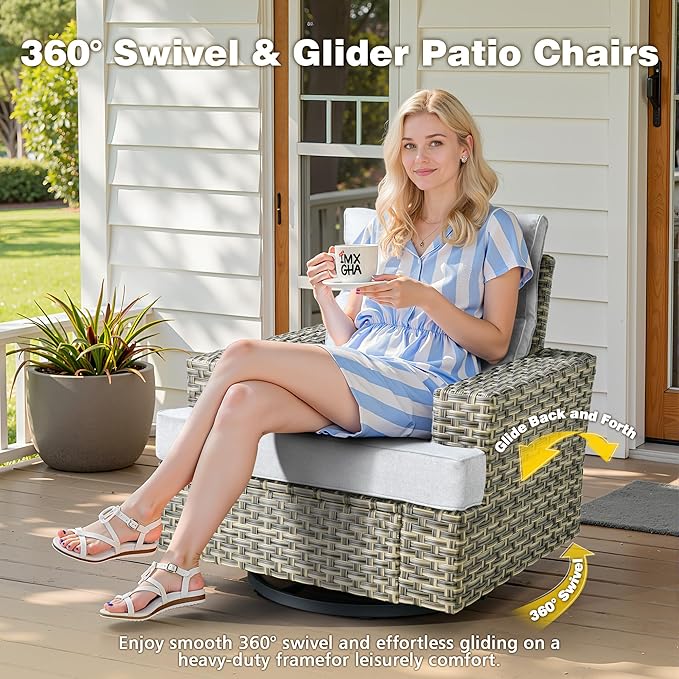 15-Piece Outdoor Sectional Sofa Set w/ 54" Fire Pit – L-Shaped Wicker Patio Furniture, Deep Seating & Swivel Rockers, Grey