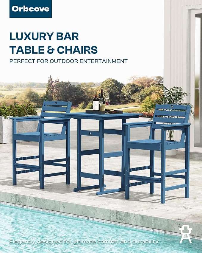 Patio Bar Table,Adirondack Chairs and Table 4 Pieces Set, Bar Height Chairs Set of 4, Outdoor Bar Stools Set,Weather-Resistant Outdoor Furniture for Deck, Balcony, Poolside Easy Assembly