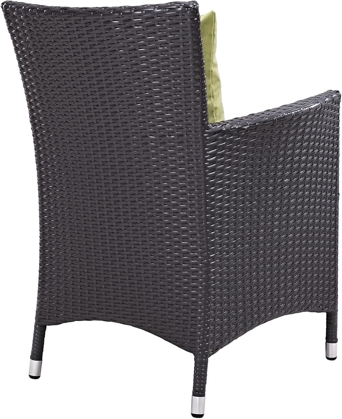 Modway Convene Wicker Rattan Outdoor Patio Dining Armchairs With Cushions in Espresso Peridot - Set of 4