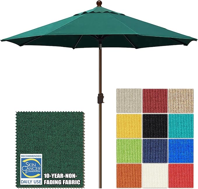 EliteShade USA 10-Year-Non-Fading 10Ft Market Patio Umbrella, UPF 50+ UV Protection Performance Sun Umbrella, Heavy Duty Commercial Grade Outdoor Table Umbrella with Crank & Tilt, Windproof Vented Top for Garden, Pool, Deck and Outdoor Playsets, Forest...