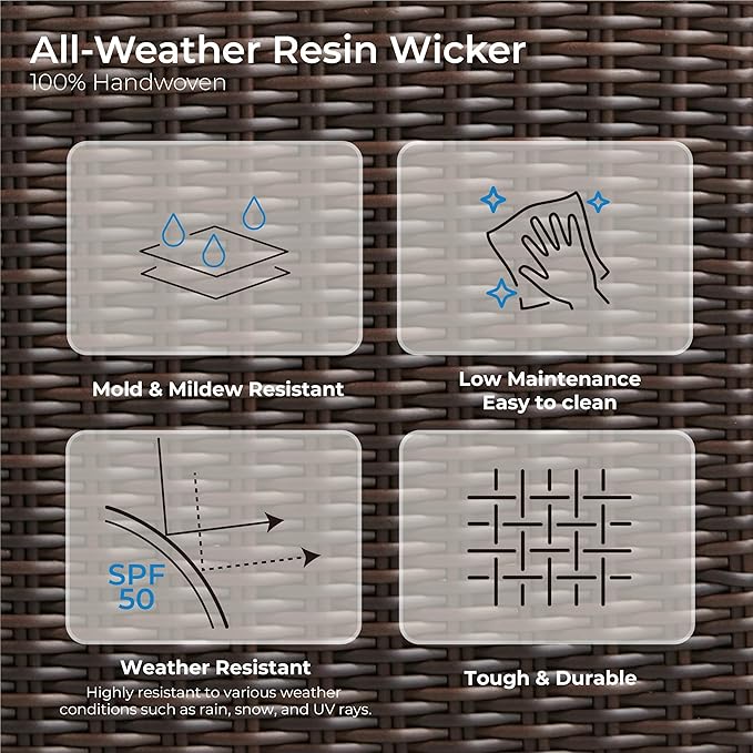 CHITA 6 Pieces Wicker Patio Furniture Set, Outdoor Conversation Set with 2 Pieces Rattan Rocking Swivel Chairs, 2 Pieces Ottomans and 3-Seater Sofa