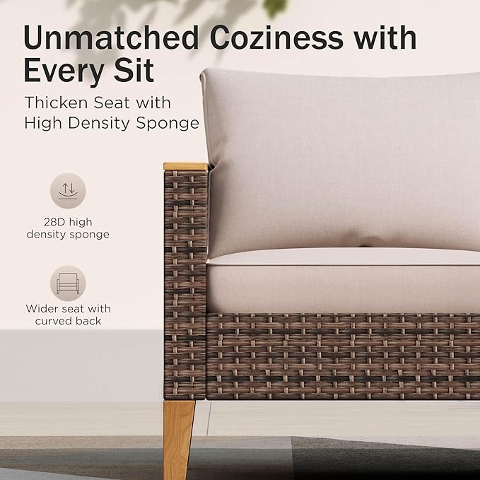 PHI VILLA 11-Piece Outdoor Sectional Patio Conversation Set, Half-Moon Curved Wicker Furniture Set for 11 Seats with Cushioned 2 x Fan-Sofa, 4 x Armrest Sofa, 3 x Armless Chair and 2 x Ottoman, Beige