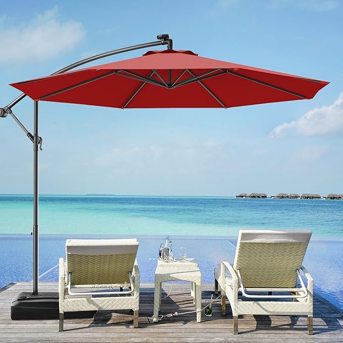 Giantex 10ft Offset Patio Umbrella, Burgundy, Outdoor Hanging Market Umbrella with Crank & Cross Base, Easy Tilt Adjustment, 96% Sunlight Protection