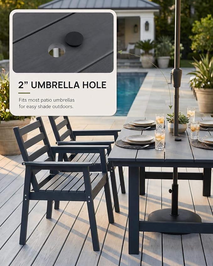 10 Piece HDPE Outdoor Dining Set for 8, Patio Dining Furniture Set with 2” Umbrella Hole, Weather Resistant Outdoor Table and Chairs for Garden, Poolside, Backyard, Deck