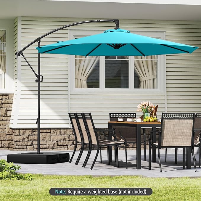 Tangkula 10 FT Patio Offset Umbrella, Hanging Cantilever Umbrella w/X-shaped Base & 360° Rotation, Smooth Crank Handle, Vented Top, Outdoor Market Umbrella for Backyard, Deck (Turquoise)