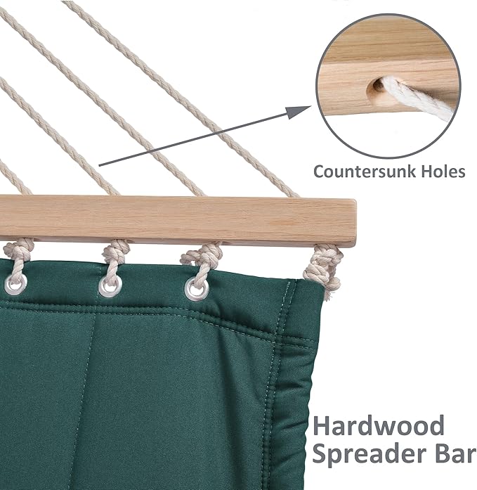 SUNCREAT 2 Person Hammocks for Outside with Stand, Extra Large Double Hammock with Wooden Stand, Dark Green