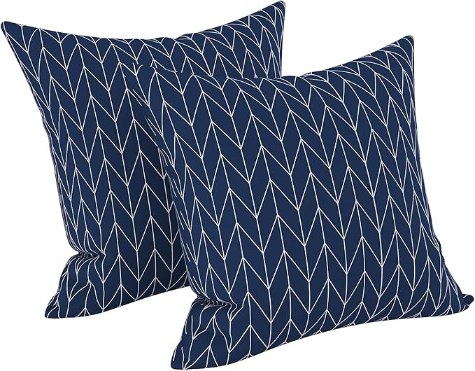 LVTXIII Outdoor Throw Pillows, Decorative Throw Pillows with Inserts, 16"x16" Square Pillows for Bed, Couch, Sofa and Patio Furniture, Set of 2, Herringbone Navy