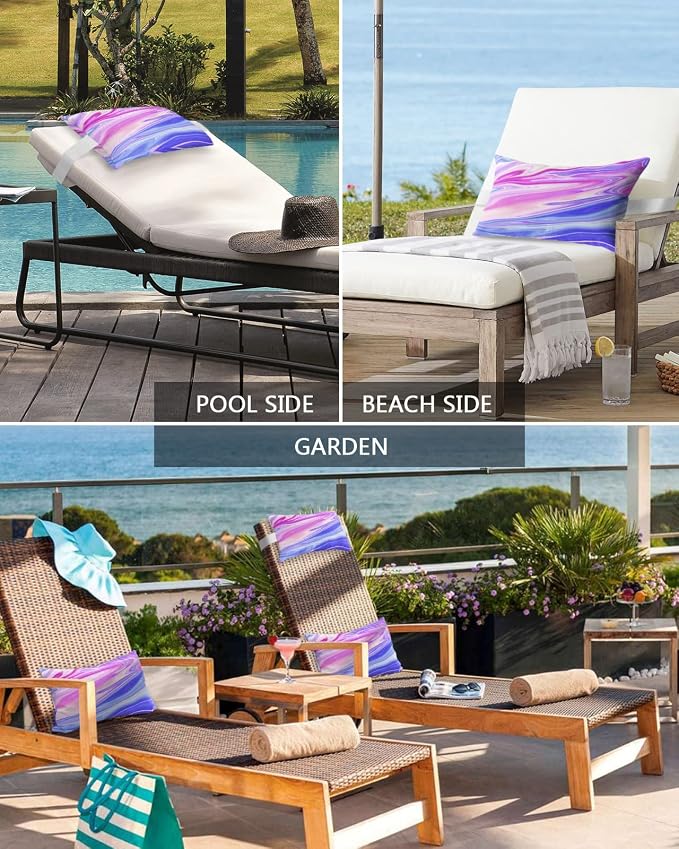 Outdoor Pillows Covers with Inserts Modern Abstract Ink Paint Ripples Fluid Watercolor Waterproof Pillow with Adjustable Strap Throw Pillows for Patio Furniture Recliner Lounge Chair, 11x16 inch, 1PCS