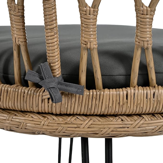 Montary 3 - Piece Outdoor Leisure Set,2 Stylish Hand - Woven Rattan Single Chairs & a Sturdy Tempered Glass Round Table - Ideal for Relaxing on Balconies and Courtyards,Natural & Grey