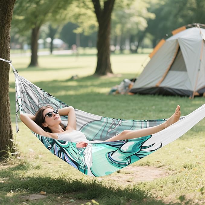 Unicorns Skull Skeleton Hemlock Outlined Aqua 330lb Capacity Outdoor Hammock with Portabl Carry Bag Fabric Hammock for Indoor Outdoor Patio hamaca con soporte para adultos