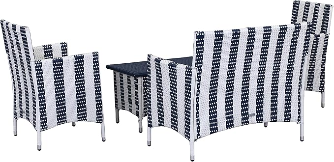 Safavieh Outdoor Collection Figueroa Navy and White 4 Piece Patio Set