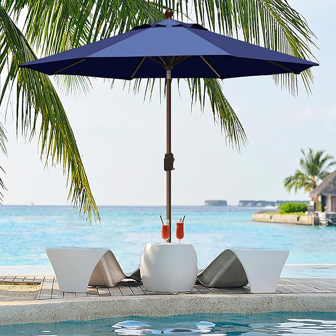 EliteShade USA 10-Year-Non-Fading 9Ft Market Patio Umbrella, UPF 50+ UV Protection Performance Sun Umbrella, Heavy Duty Commercial Grade Outdoor Table Umbrella with Crank & Tilt, Windproof Vented Top for Garden, Pool, Deck and Outdoor Playsets, Navy Blue