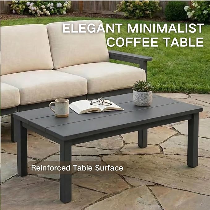 Kingdura HDPE Patio Furniture Set, 7 Piece Outdoor Sectional Sofa with Coffee Table & Side Table, All Weather Outdoor Couch Conversation Set with Washable Cushions for Backyard Poolside Balcony