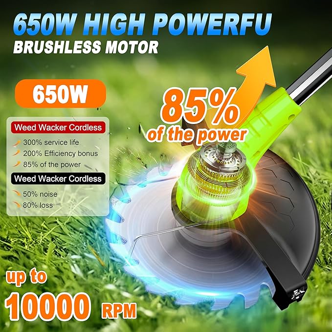 Aokia Electric Weed Wacker Cordless, 12V Battery Powered Weed Eater Cordless with Adjustable Pole (65inch), Lightweight Grass Trimmer Cutter/Mower with 2 Types Blade for Yard Lawn and Garden