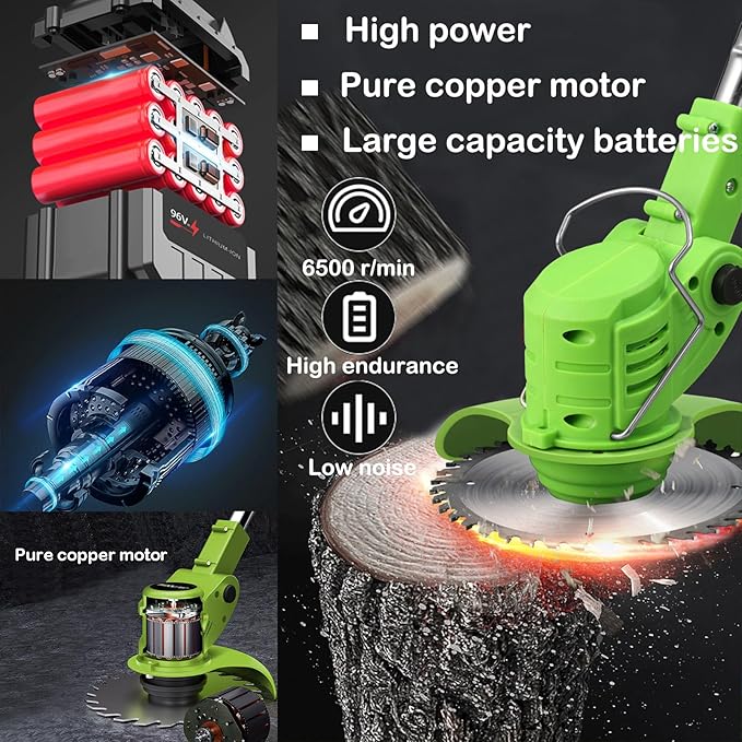Weed Wacker Battery Operated, 21v 3 in 1 String Trimmer Cordless with 2 * 2.0ah Li-Ion Battery Powered & 3 Cutting Blade Types Edger Lawn Tool Extends from 35" to 47" 1