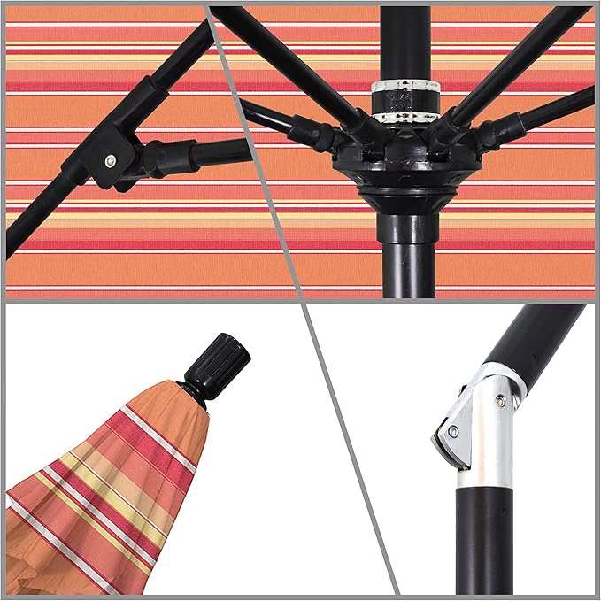 California Umbrella 9' Round Crank Lift, Collar Tilt, Aluminum Pole, Fiberglass Rib Patio Umbrella,