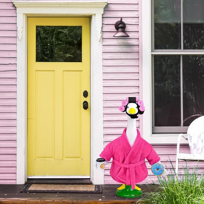 Lady Porch Goose Outfit Bathrobe Goose Outfit for 17/23" Outdoor Statue | Funny Porch Goose Outfits, Bathrobe Lawn Goose Outfit, Spring Summer Goose Outfit for 17/23" Lawn Geese for Garden Decoration