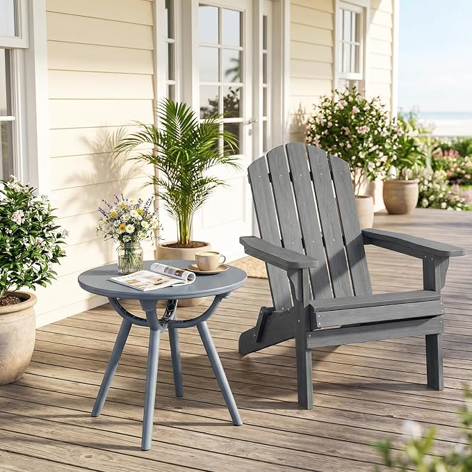 Tangkula Outdoor Side Table, 20" Round Patio Bistro Table, Outside Accent Coffee Table for Poolside, Balcony, Garden, Porch, Lawn (1 Pack,Gray)
