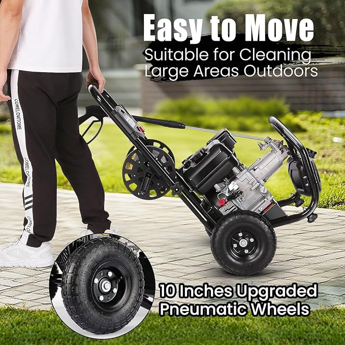 4200PSI Professional Gas Pressure Washer, 4GPM 212CC 7.0 HP 10" Wheels Commercial Gas Power Washer with 3L Foam Bottle 5 Nozzles 32FT Hose for Home Car Fence Driveway (EPA/CARB/ETL Compliant), 77LBS B
