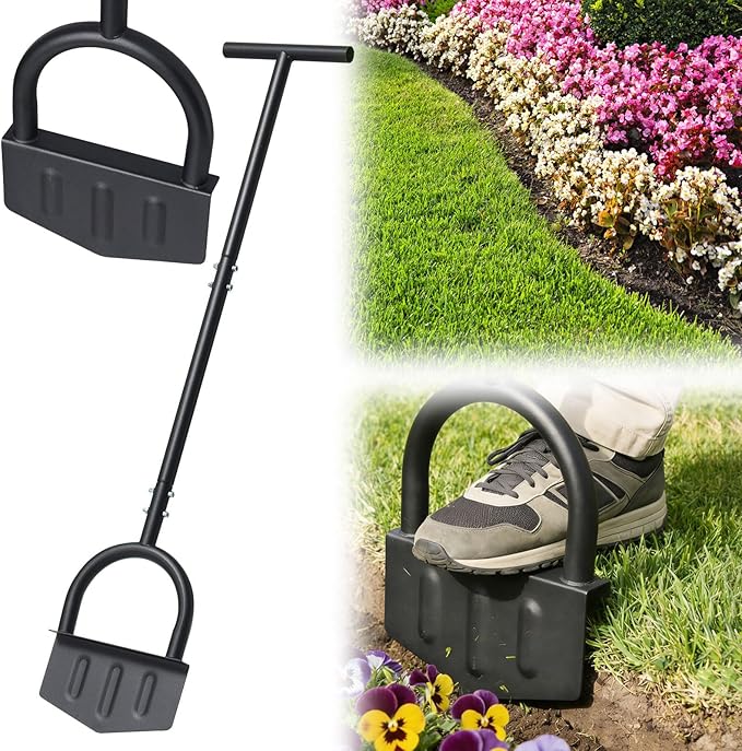 Lilyvane Heavy-Duty Manual Grass Edger 41 Inch – Half Moon Lawn Edger Tool with Wide Footplate, Steel Border Edger for Landscaping, Garden Edging, Trench Digging & Irrigation Cable Burying